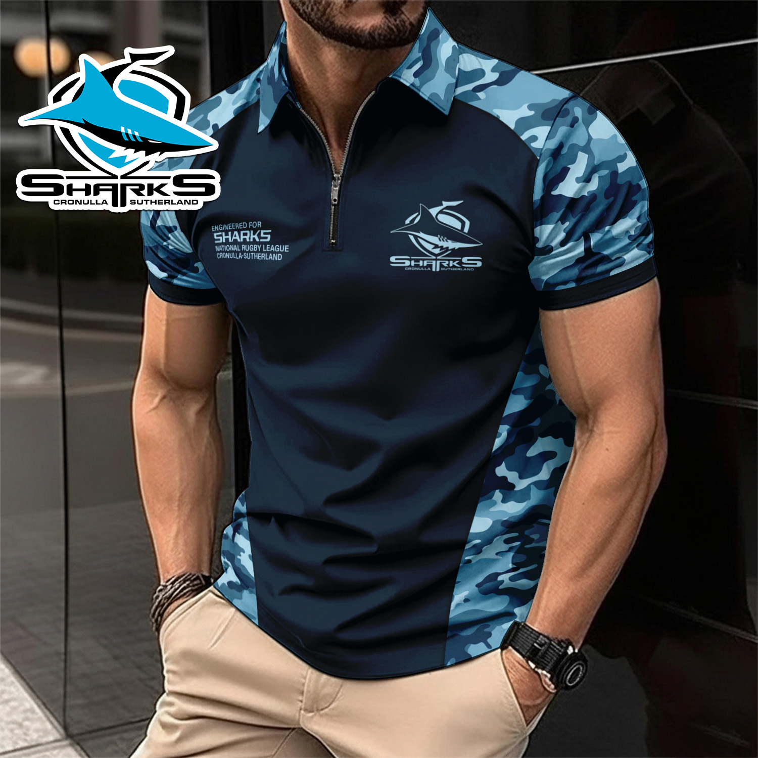 Auspiritmerch Cronulla-Sutherland Sharks Personalized Zip Polo Shirt Gift For Fans