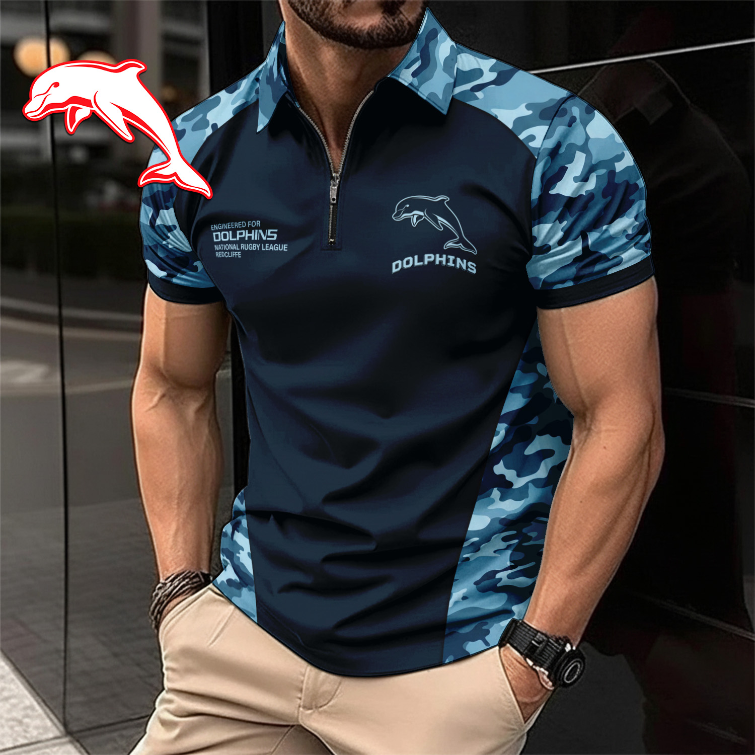 Auspiritmerch Dolphins Personalized Zip Polo Shirt Gift For Fans