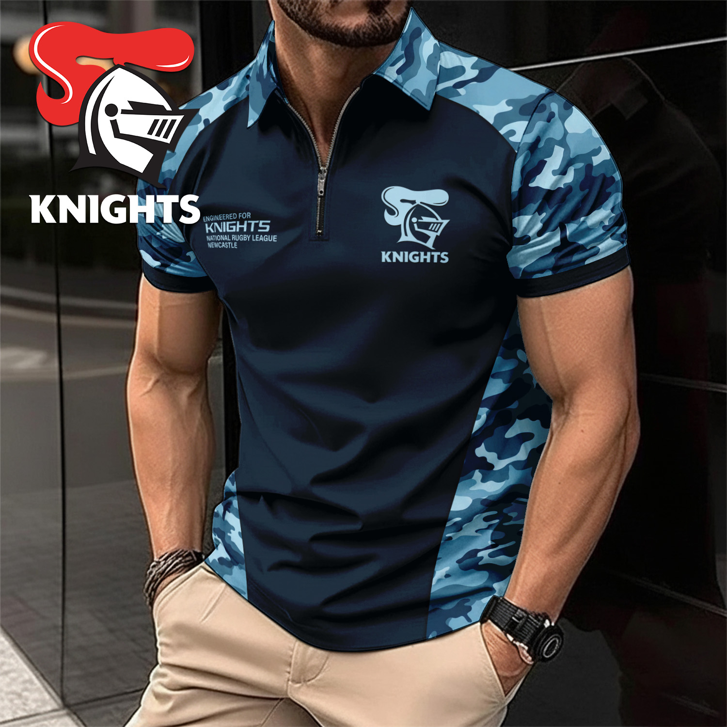 Auspiritmerch Newcastle Knights Personalized Zip Polo Shirt Gift For Fans