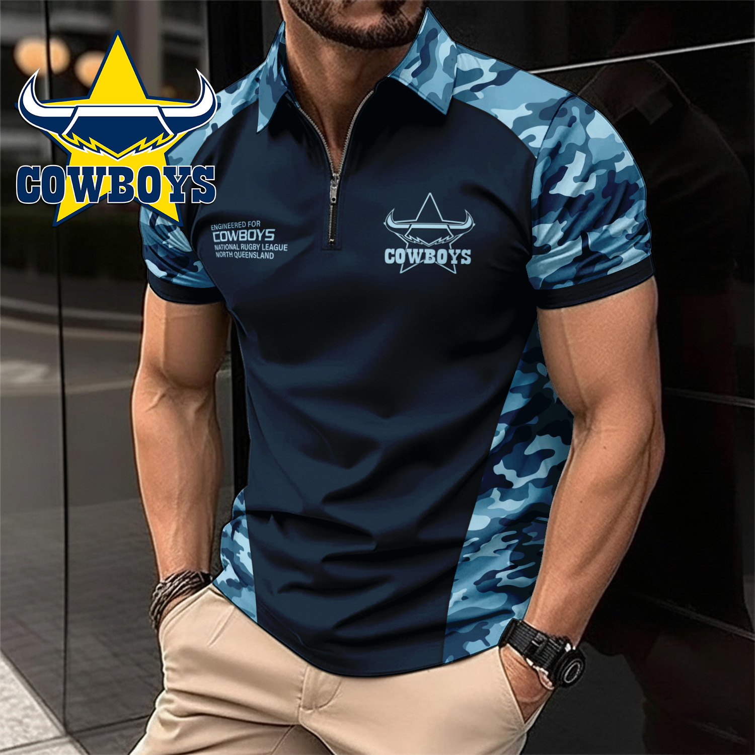 Auspiritmerch North Queensland Cowboys Personalized Zip Polo Shirt Gift For Fans