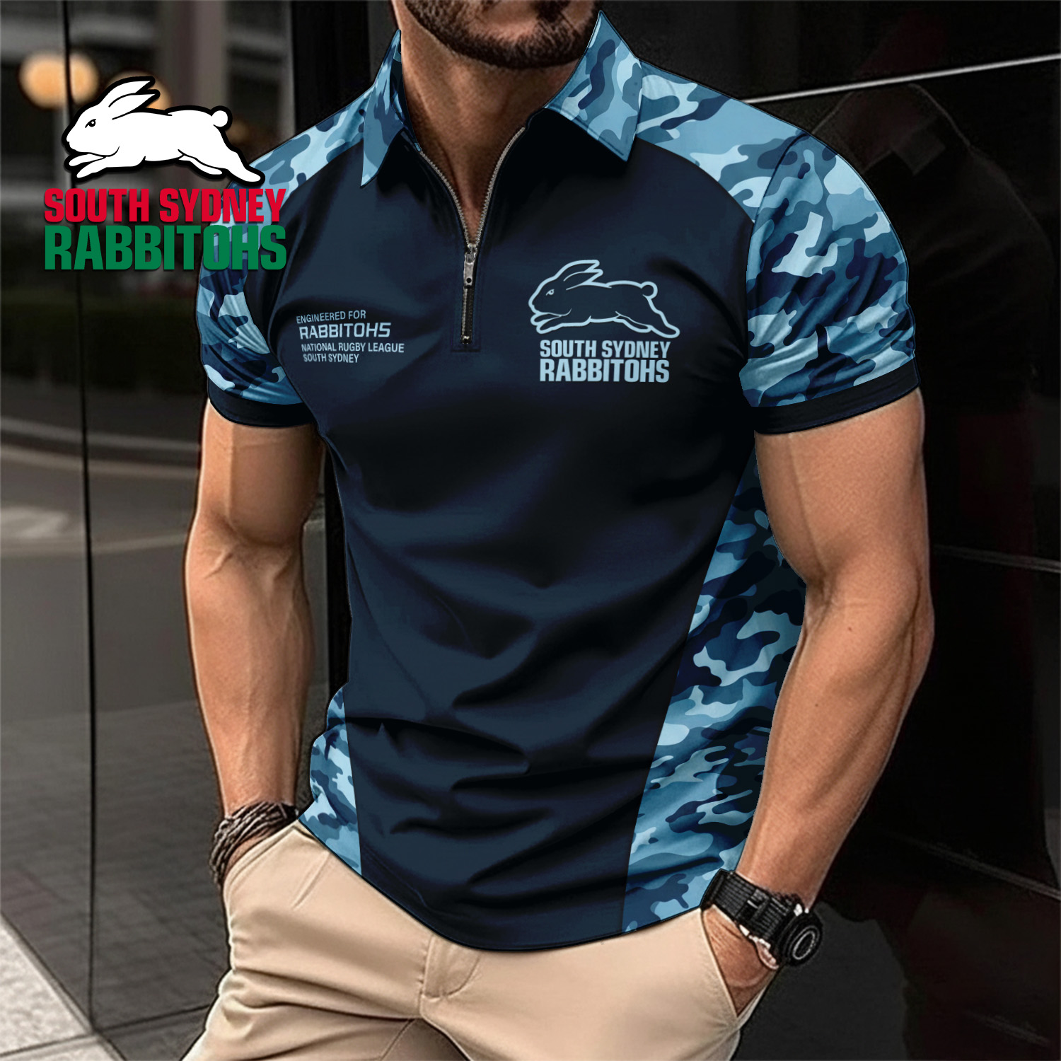 Auspiritmerch South Sydney Rabbitohs Personalized Zip Polo Shirt Gift For Fans