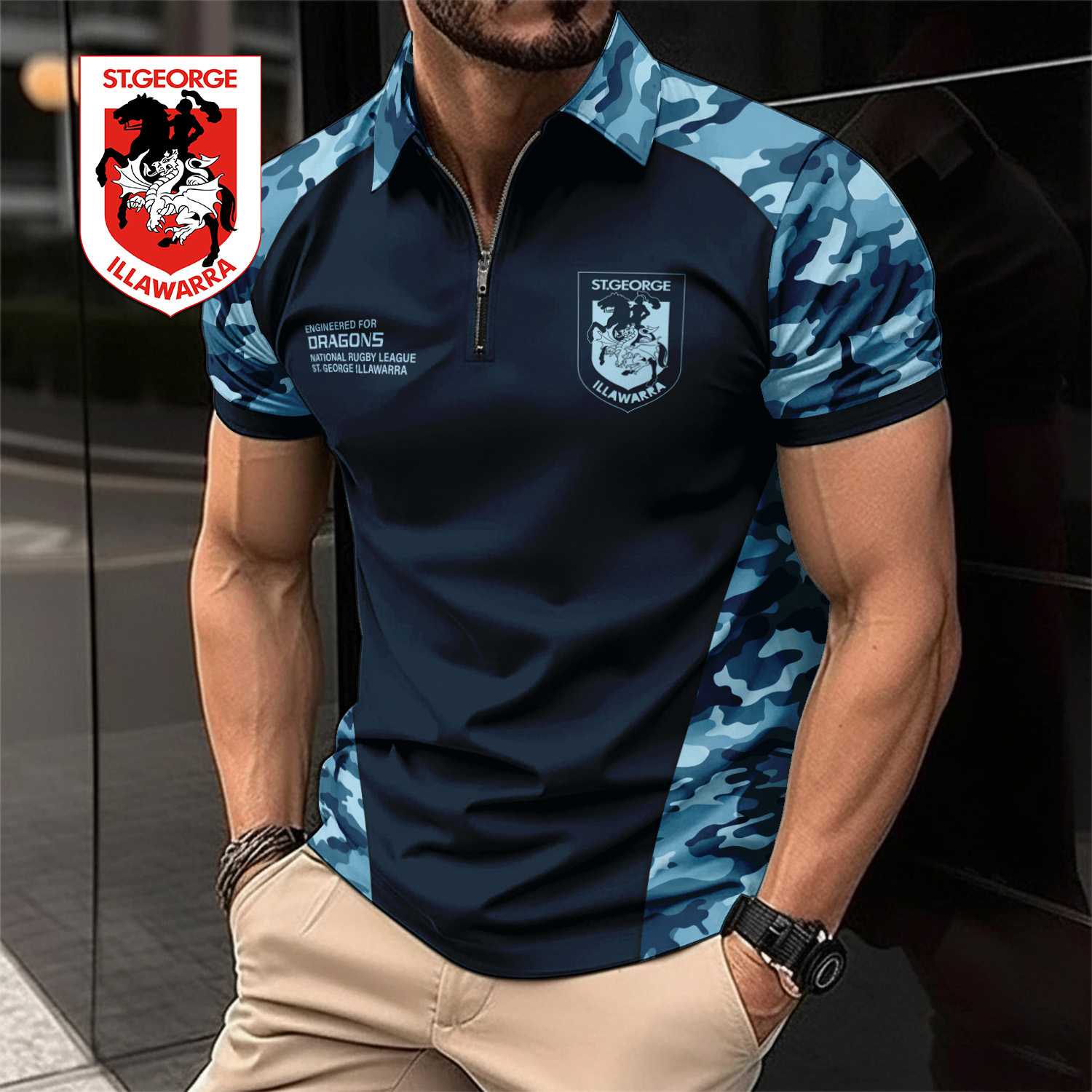 Auspiritmerch St. George Illawarra Dragons Personalized Zip Polo Shirt Gift For Fans
