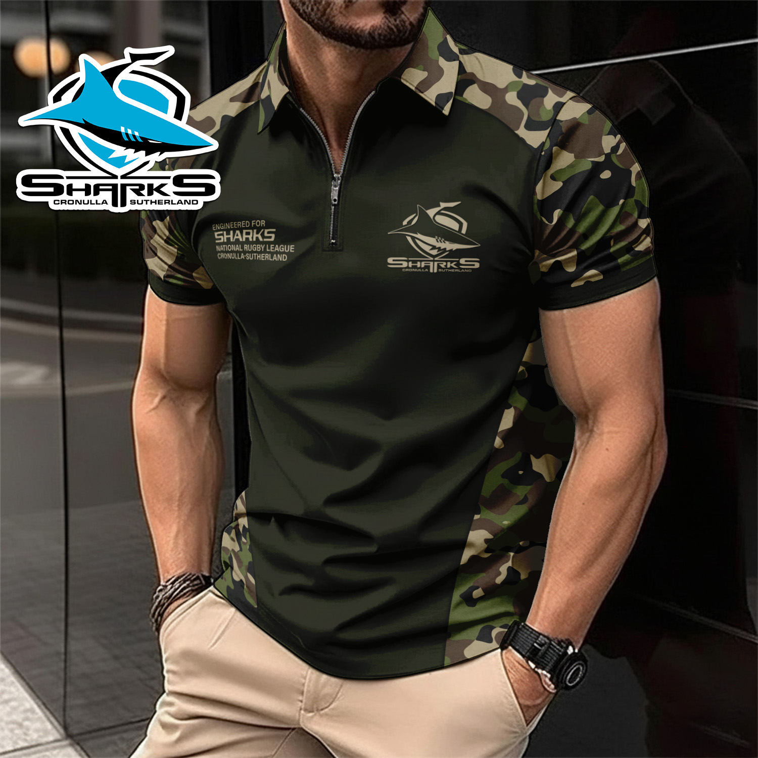 Auspiritmerch Cronulla-Sutherland Sharks Personalized Zip Polo Shirt Gift For Fans
