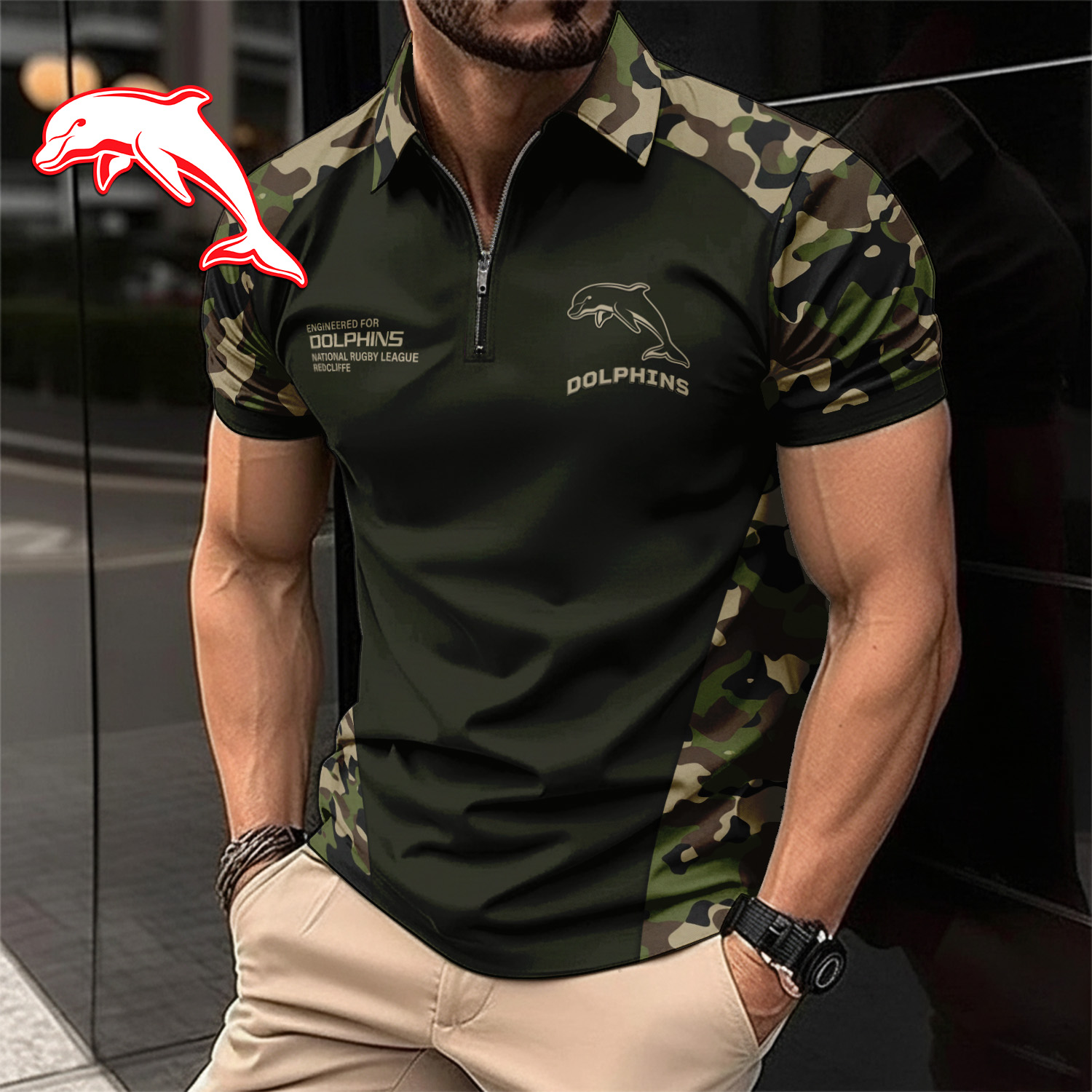 Auspiritmerch Dolphins Personalized Zip Polo Shirt Gift For Fans