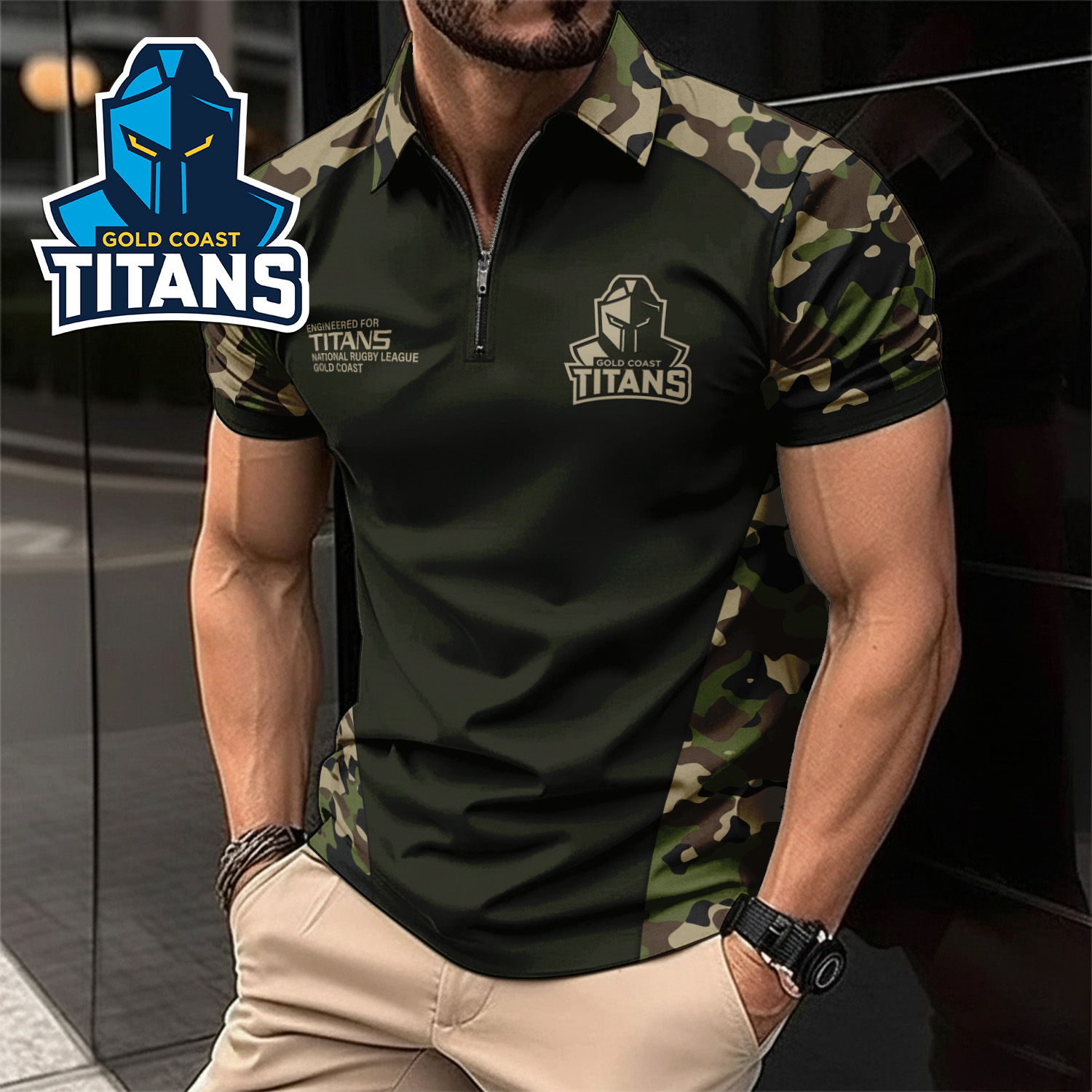 Auspiritmerch Gold Coast Titans Personalized Zip Polo Shirt Gift For Fans