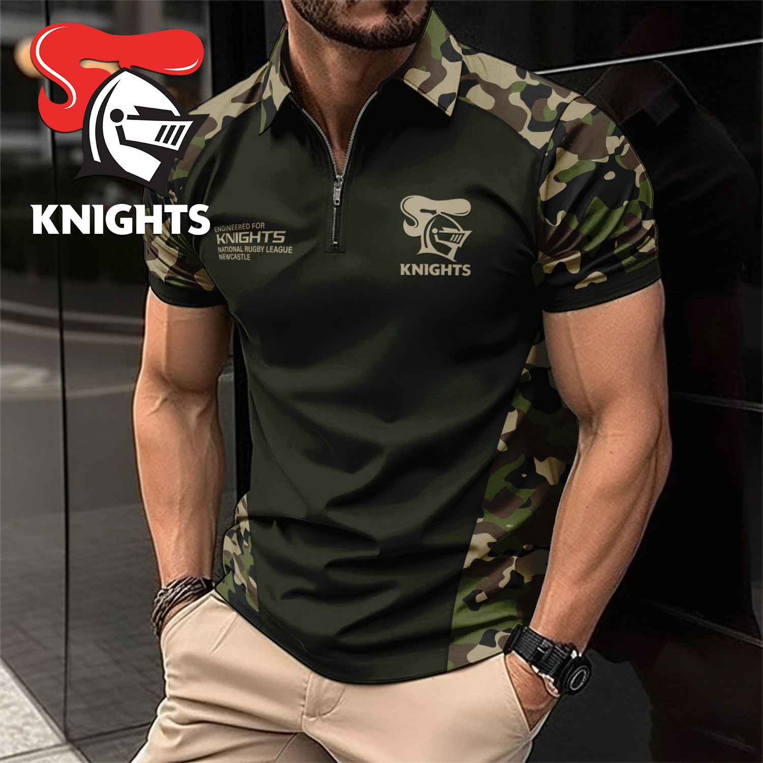 Auspiritmerch Newcastle Knights Personalized Zip Polo Shirt Gift For Fans