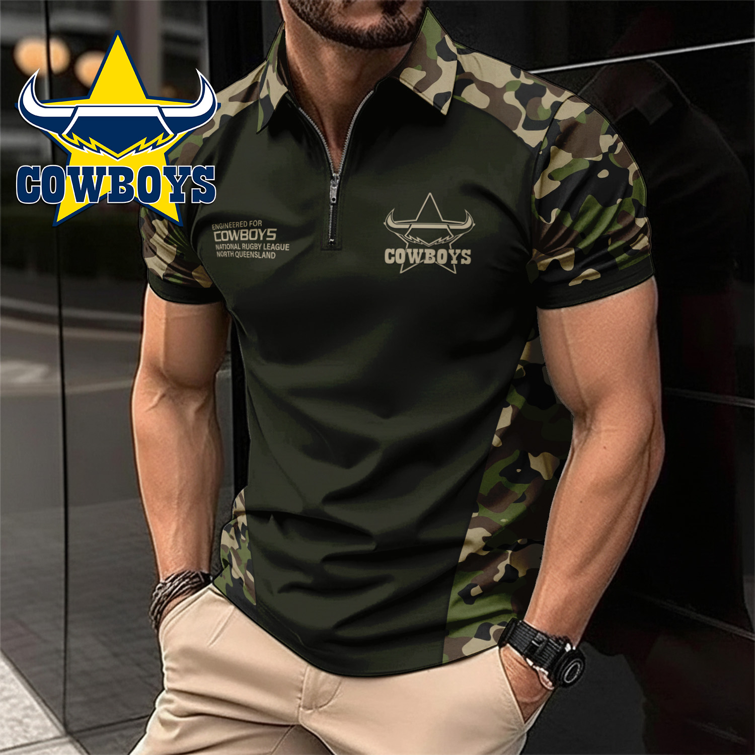 Auspiritmerch North Queensland Cowboys Personalized Zip Polo Shirt Gift For Fans