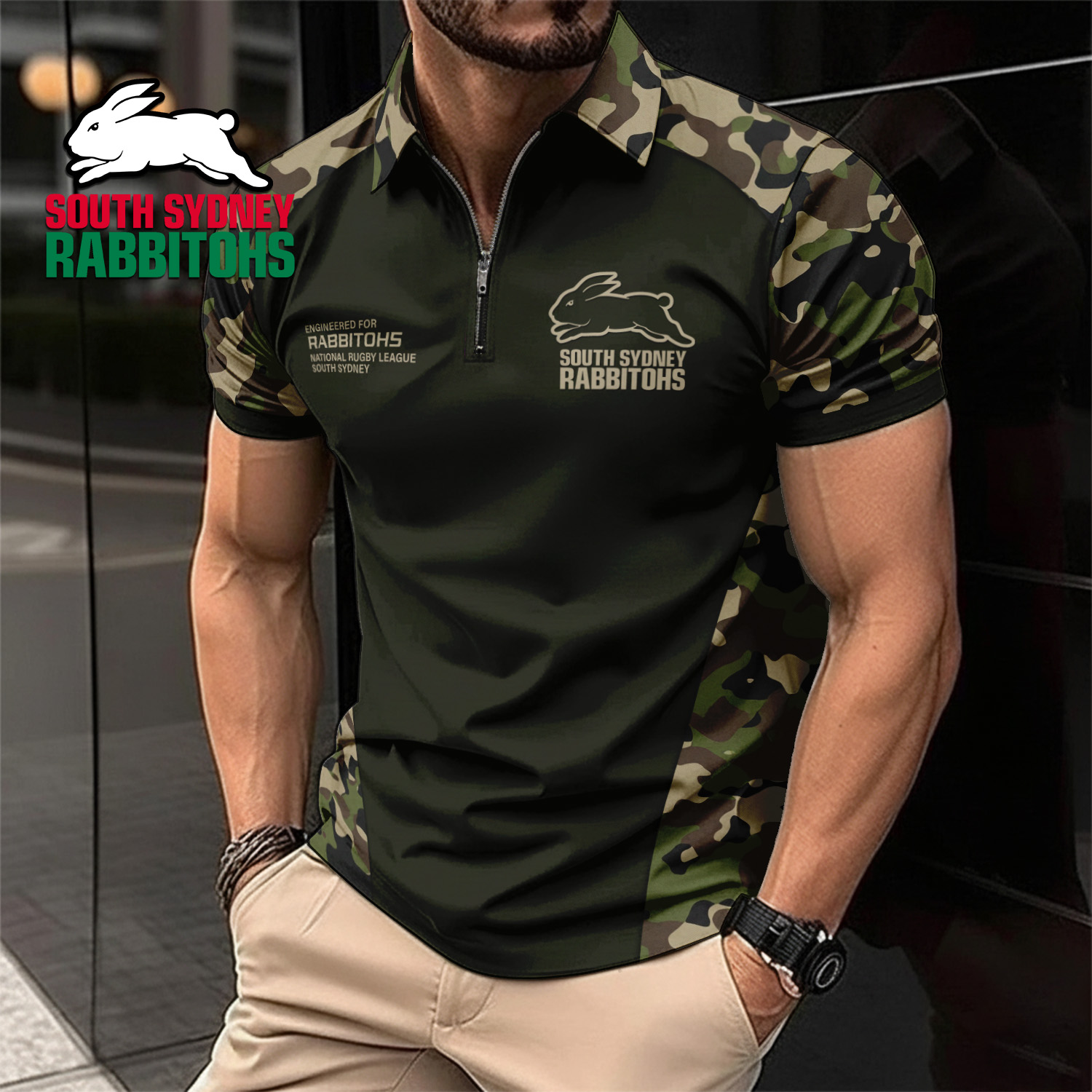 Auspiritmerch South Sydney Rabbitohs Personalized Zip Polo Shirt Gift For Fans