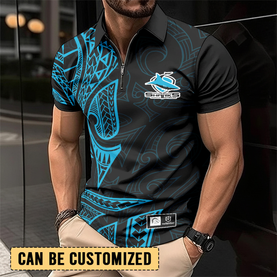 Auspiritmerch Cronulla-Sutherland Sharks Personalized Zip Polo Shirt Gift For Fans