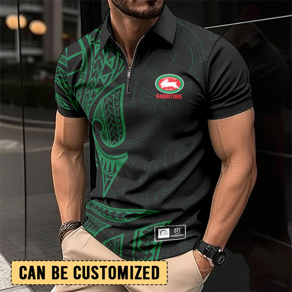 Auspiritmerch South Sydney Rabbitohs Personalized Zip Polo Shirt Gift For Fans