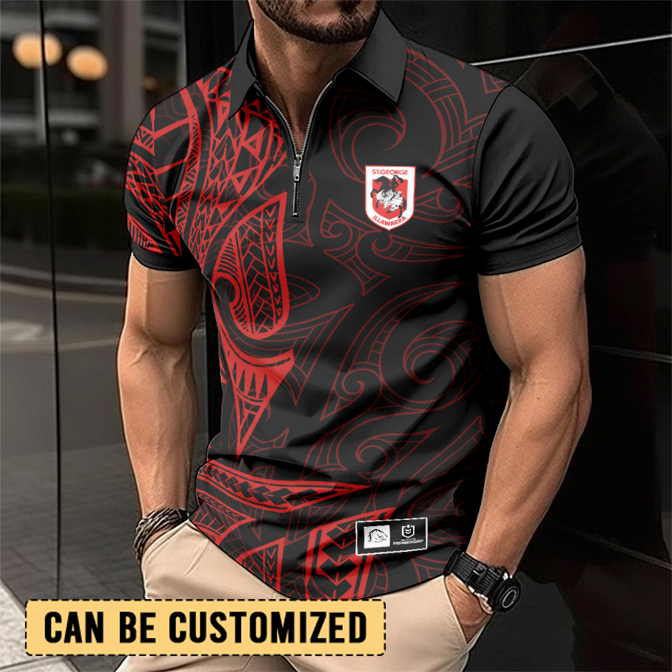 Auspiritmerch St. George Illawarra Dragons Personalized Zip Polo Shirt Gift For Fans