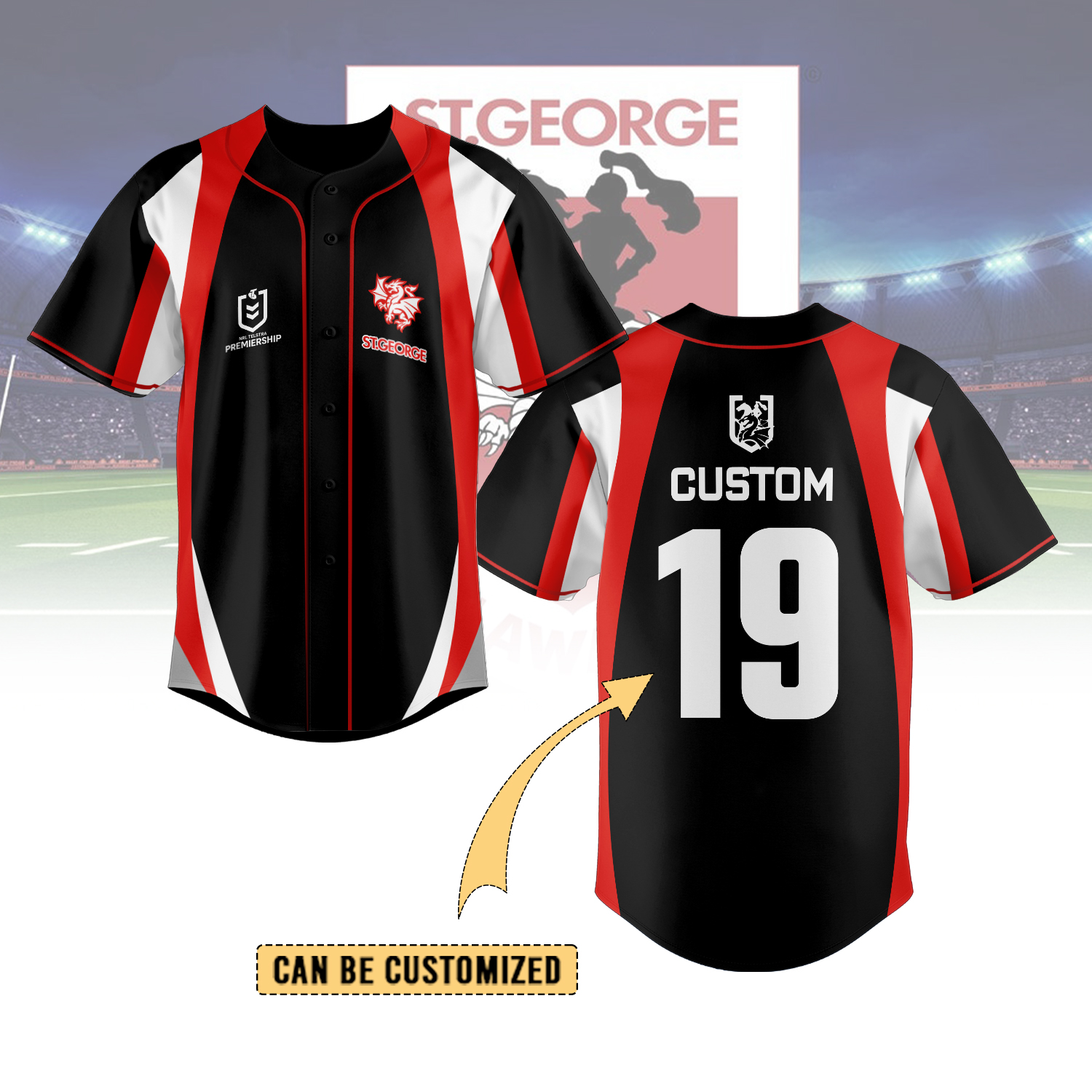 Auspiritmerch St. George Illawarra Dragons Personalized Baseball Jersey Gifts For Fans
