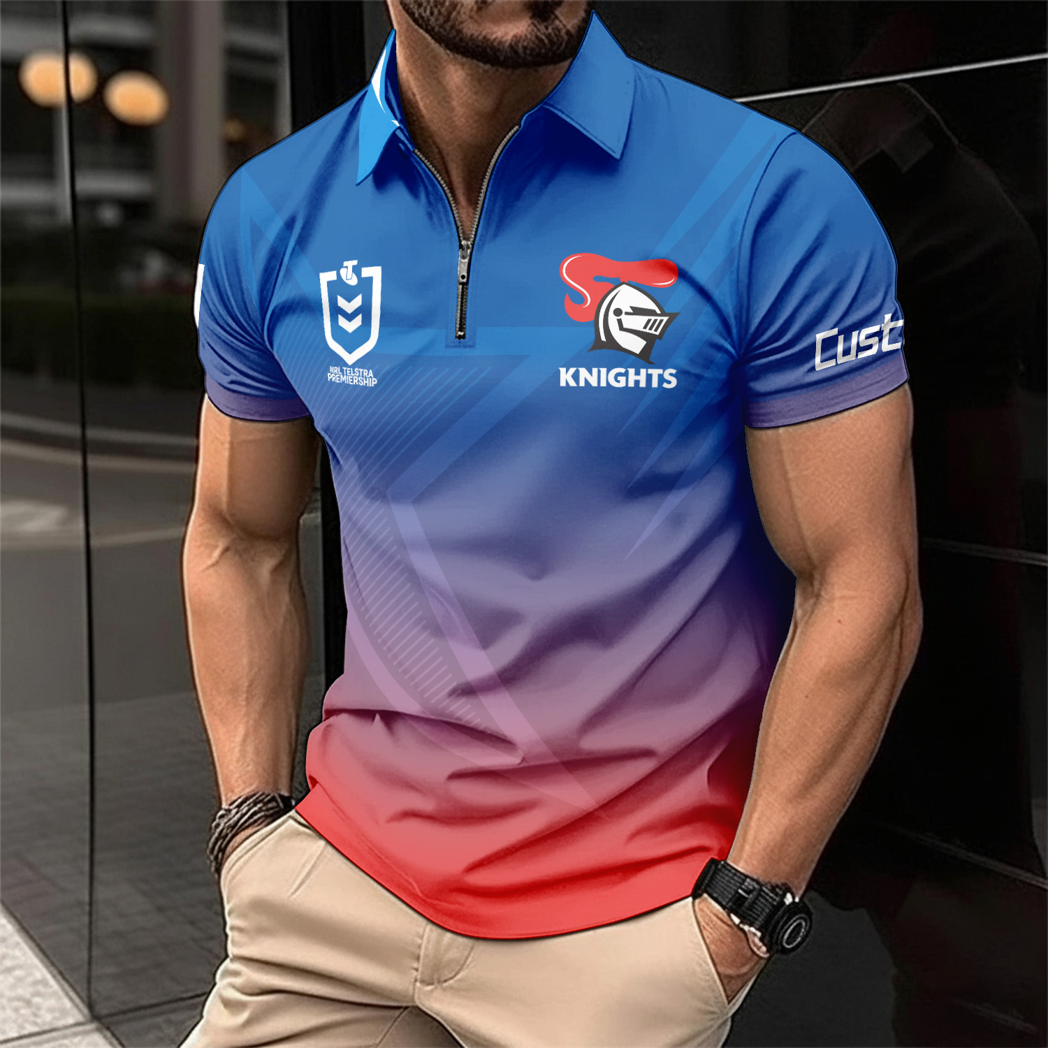 Auspiritmerch Newcastle Knights Personalized Zip Polo Shirt Gift For Fans