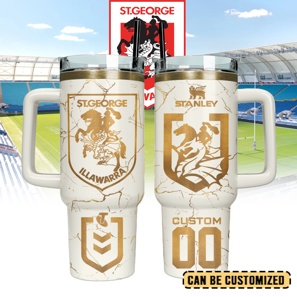 Auspiritmerch St. George Illawarra Dragons Custom Stanley Quencher 40oz Stainless Steel Tumbler With Handle - Style2