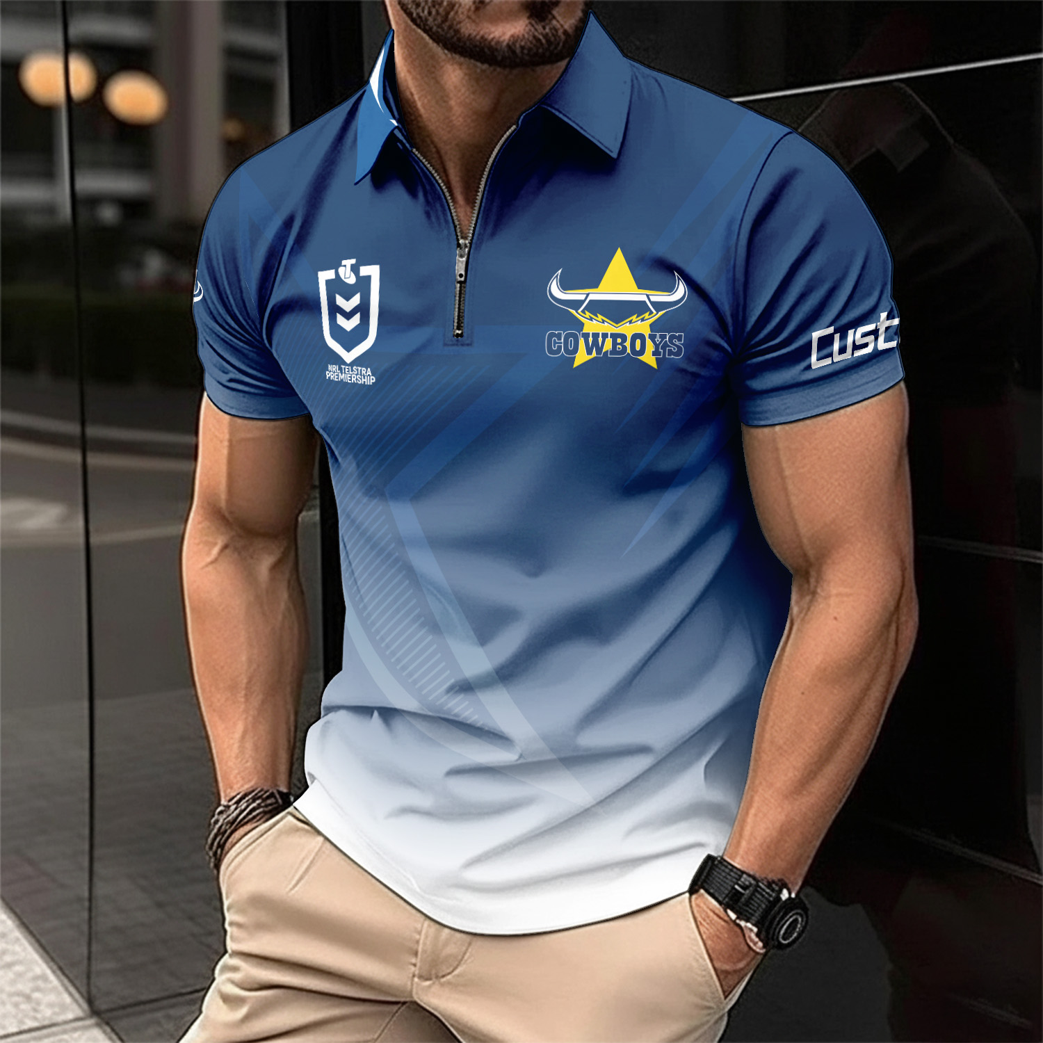 Auspiritmerch North Queensland Cowboys Personalized Zip Polo Shirt Gift For Fans