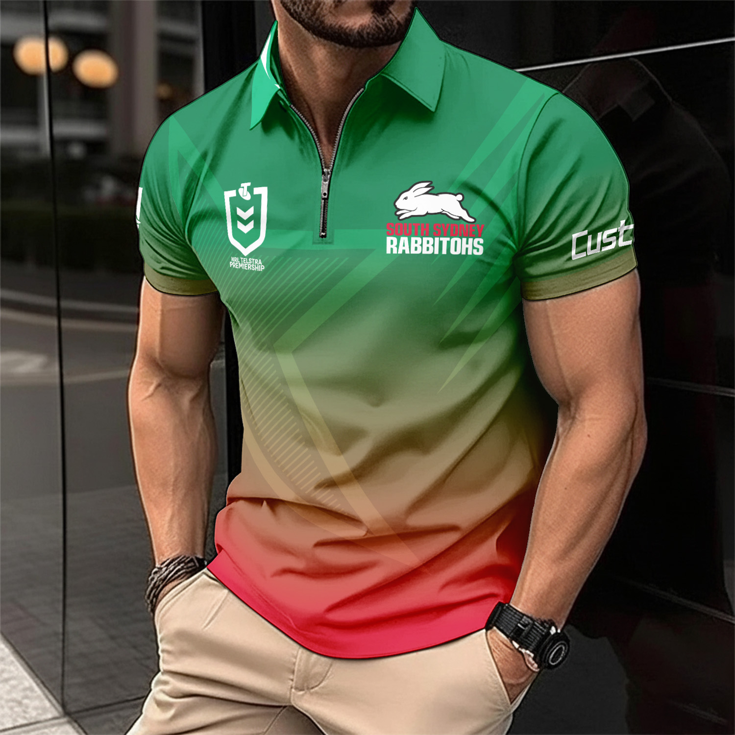 Auspiritmerch South Sydney Rabbitohs Personalized Zip Polo Shirt Gift For Fans