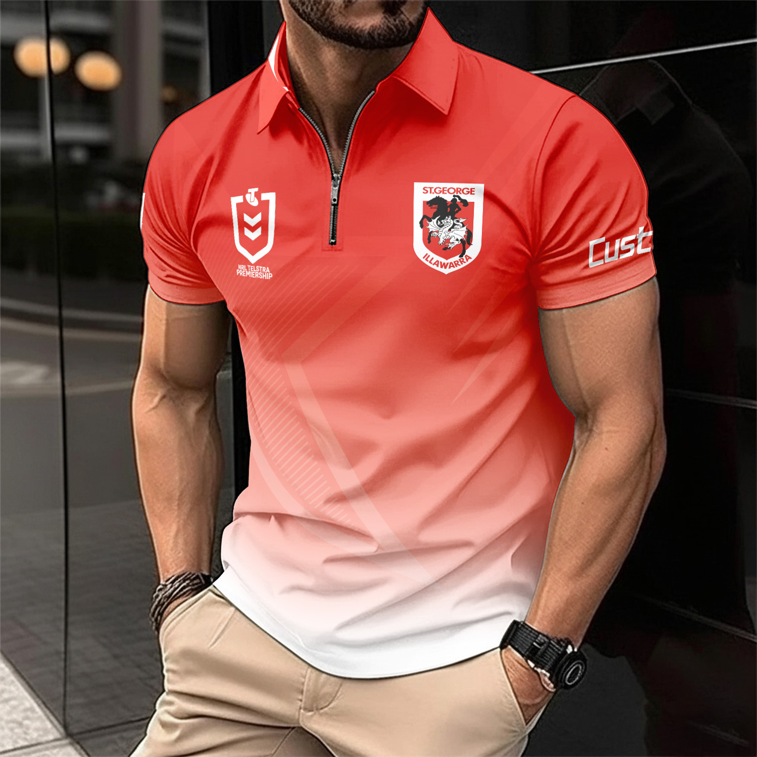 Auspiritmerch St. George Illawarra Dragons Personalized Zip Polo Shirt Gift For Fans