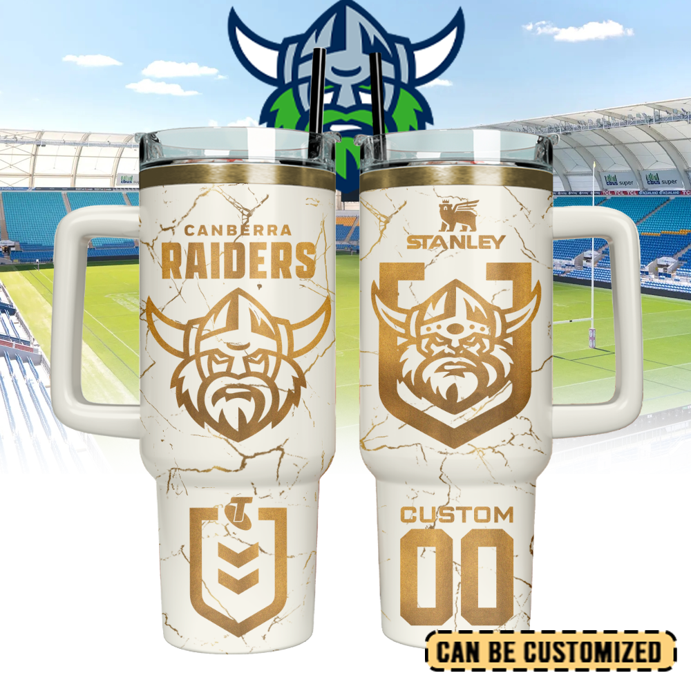 Auspiritmerch Canberra Raiders Custom Stanley Quencher 40oz Stainless Steel Tumbler With Handle - Style2