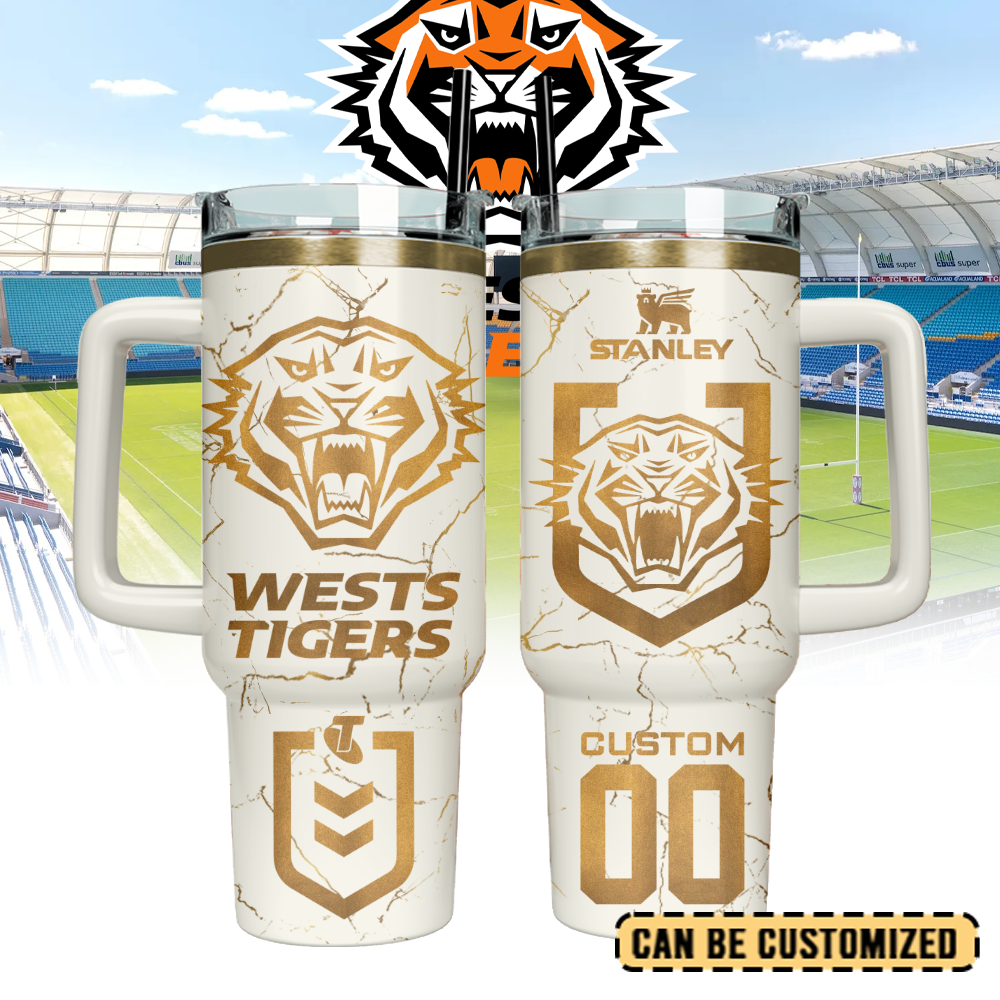 Auspiritmerch Wests Tigers Custom Stanley Quencher 40oz Stainless Steel Tumbler With Handle - Style2