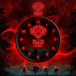 Auspiritmerch Wests Tigers x Stranger Things Personalized Wall Clock For Home Gifts For Fans - Style 2