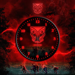 Auspiritmerch New Zealand Warriors x Stranger Things Personalized Wall Clock For Home Gifts For Fans