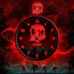 Auspiritmerch Sydney Roosters x Stranger Things Personalized Wall Clock For Home Gifts For Fans