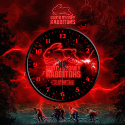 Auspiritmerch South Sydney Rabbitohs x Stranger Things Personalized Wall Clock For Home Gifts For Fans