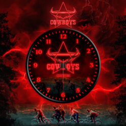 Auspiritmerch North Queensland Cowboys x Stranger Things Personalized Wall Clock For Home Gifts For Fans - Style 2