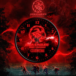 Auspiritmerch Manly Warringah Sea Eagles x Stranger Things Personalized Wall Clock For Home Gifts For Fans - Style 1