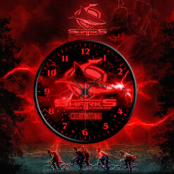 Auspiritmerch Cronulla-Sutherland Sharks x Stranger Things Personalized Wall Clock For Home Gifts For Fans - Style 1