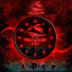 Auspiritmerch Cronulla-Sutherland Sharks x Stranger Things Personalized Wall Clock For Home Gifts For Fans - Style 2