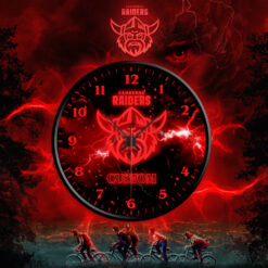 Auspiritmerch Canberra Raiders x Stranger Things Personalized Wall Clock For Home Gifts For Fans - Style 1