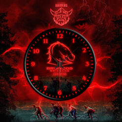 Auspiritmerch Brisbane Broncos x Stranger Things Personalized Wall Clock For Home Gifts For Fans - Style 2