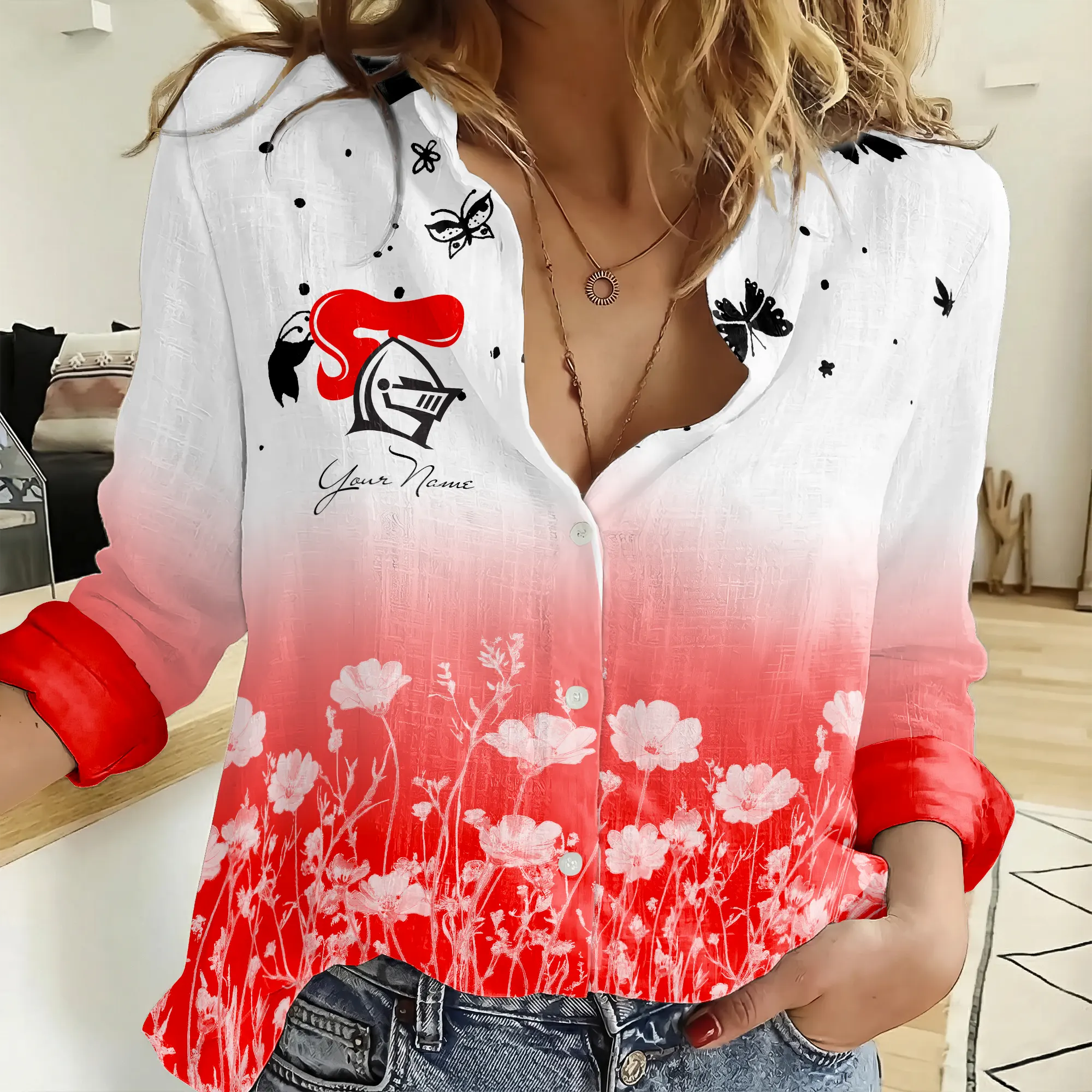 Auspiritmerch Newcastle Knights Personalized Women’s Casual Shirt Gift For Fans