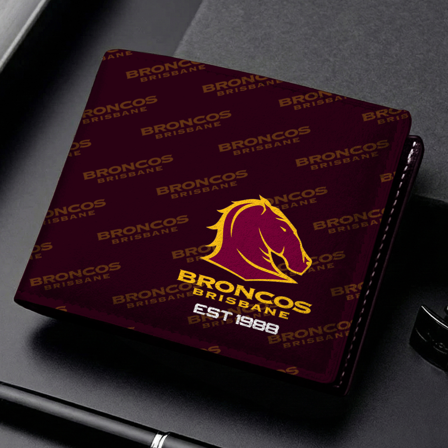 Auspiritmerch Brisbane Broncos Personalized Leather Wallet Gift For Fans