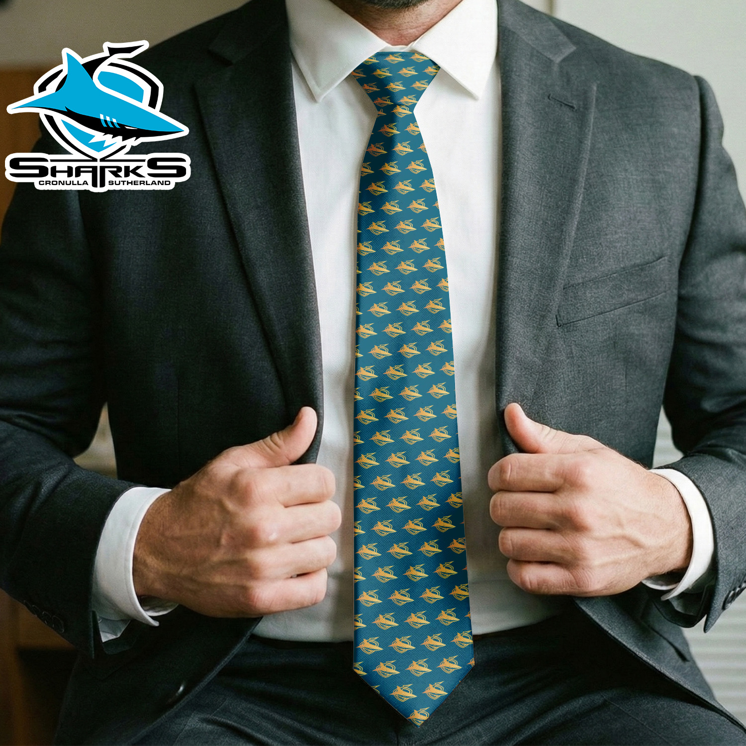 Auspiritmerch Cronulla-Sutherland Sharks Personalized Necktie Gifts For Fans