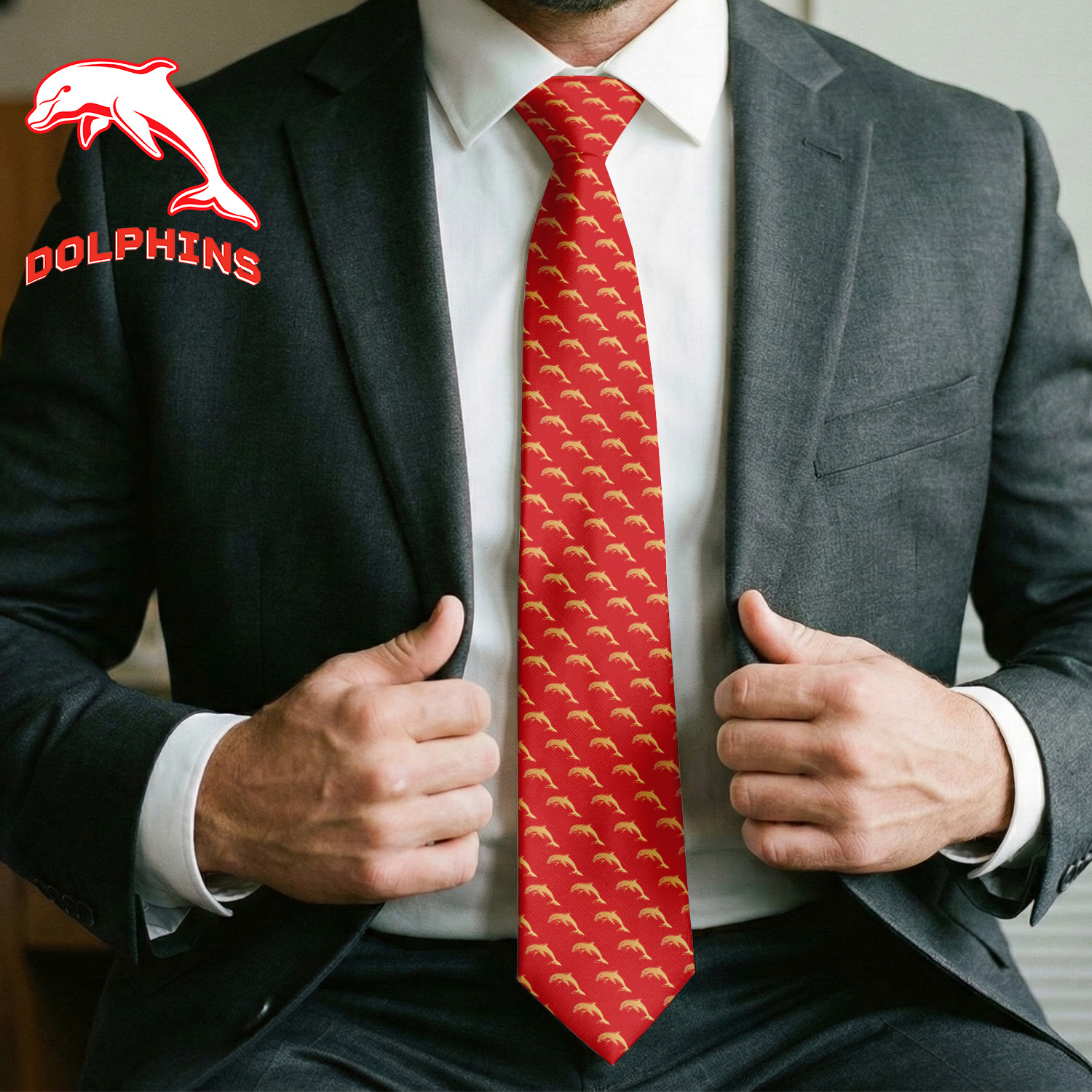 Auspiritmerch Dolphins Personalized Necktie Gifts For Fans