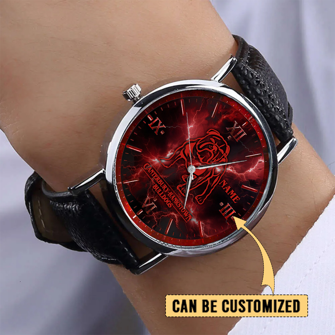Auspiritmerch Canterbury-Bankstown Bulldogs x Stranger Things Personalized Stitched Leather Watch Gift For Fans