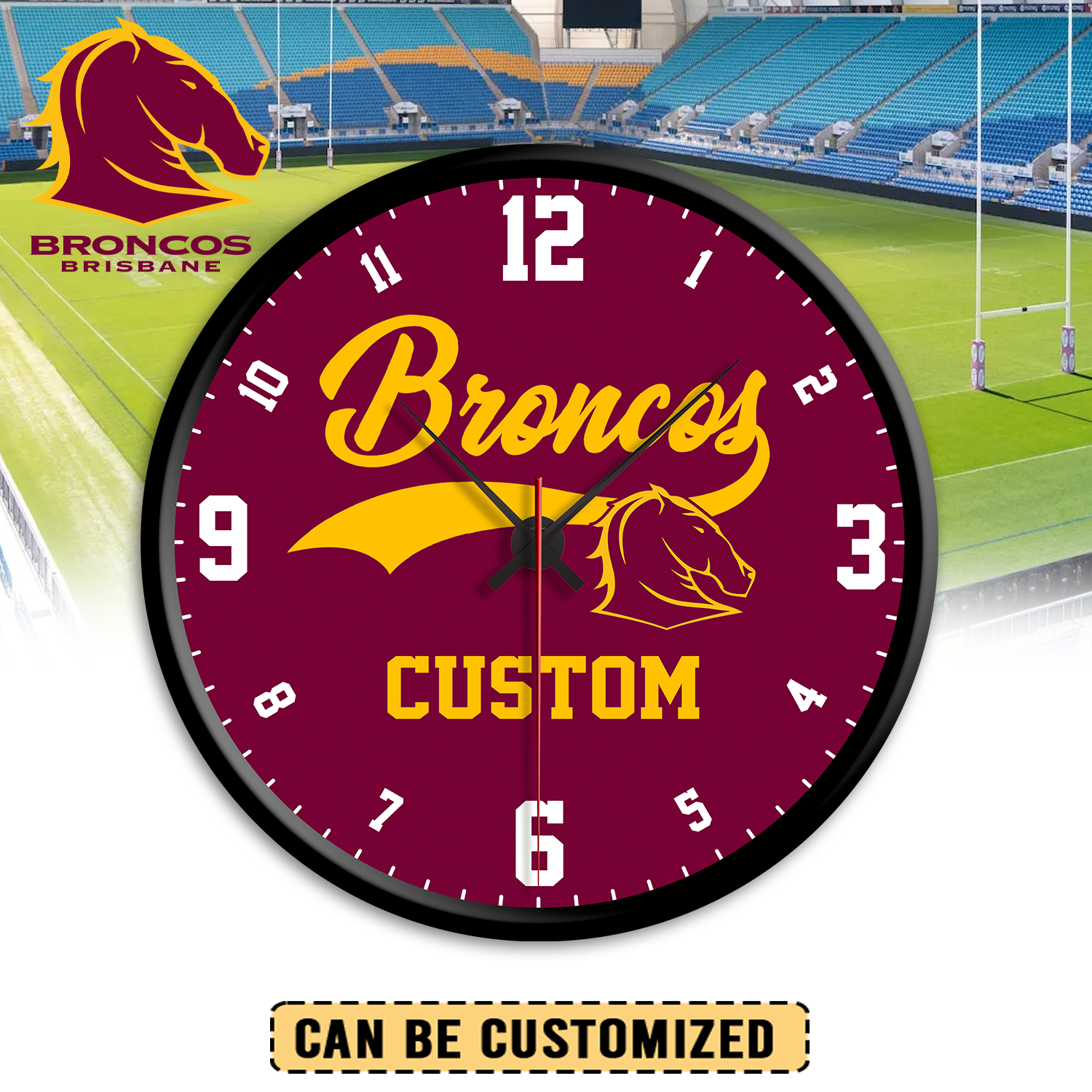 Auspiritmerch Brisbane Broncos Personalized Wall Clock For Home Gifts For Fans