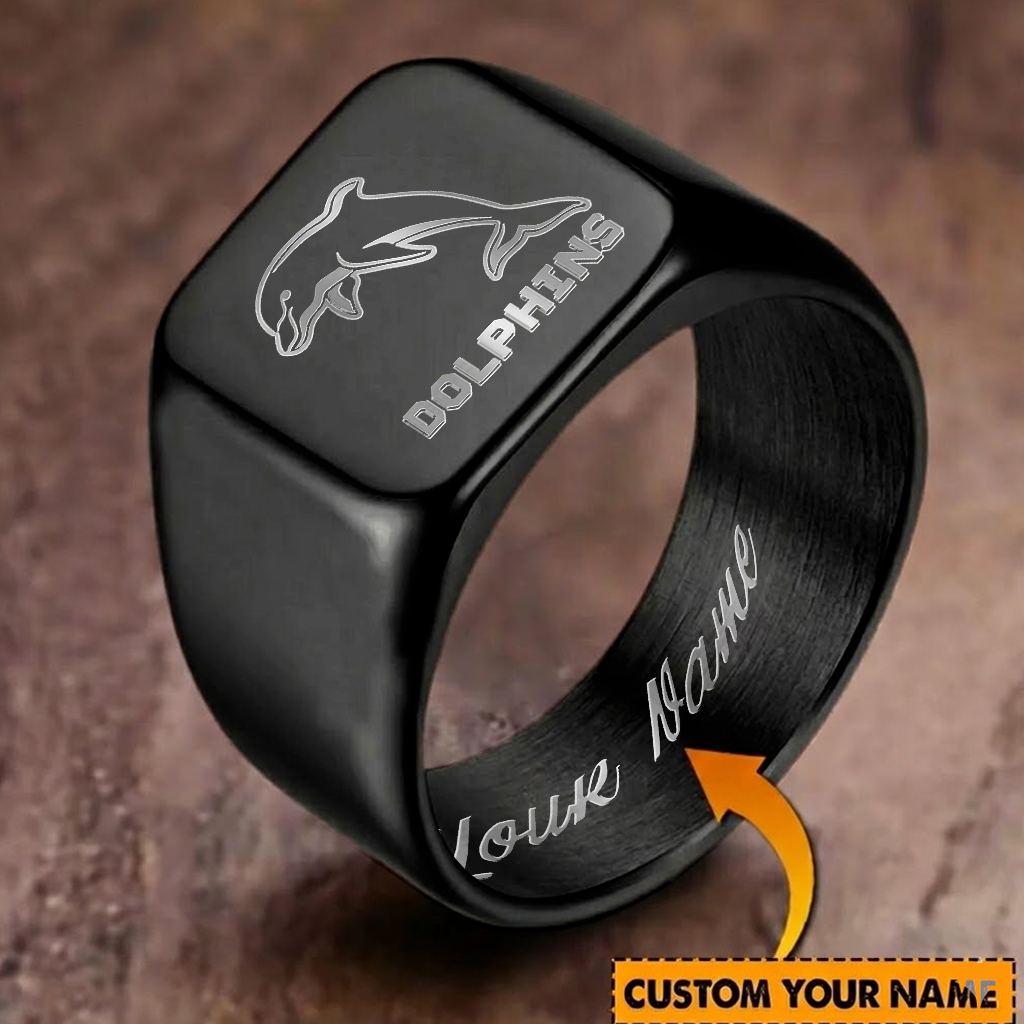 Auspiritmerch Dolphins Personalized Stainless Steel Letters Engraved Ring For Man