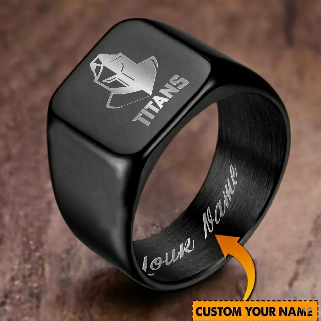 Auspiritmerch Gold Coast Titans Personalized Stainless Steel Letters Engraved Ring For Man
