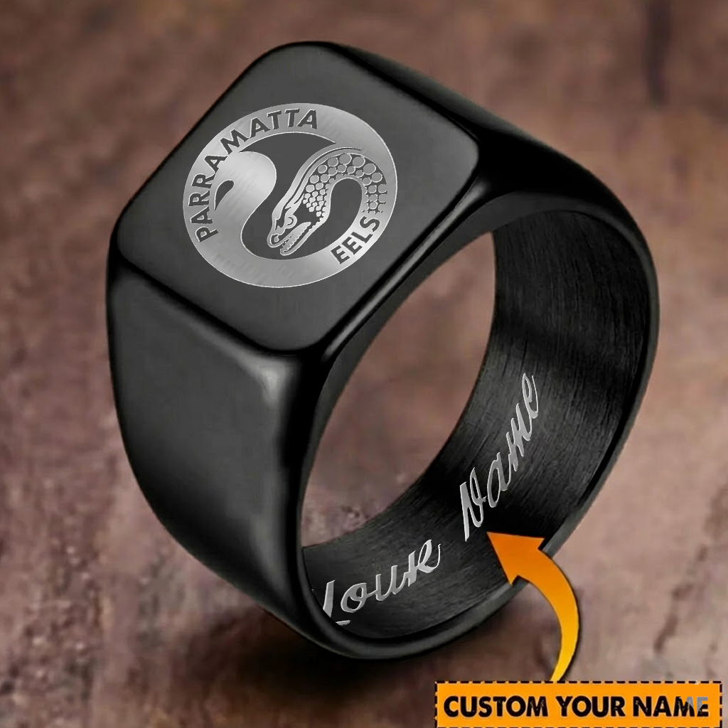 Auspiritmerch Parramatta Eels Personalized Stainless Steel Letters Engraved Ring For Man