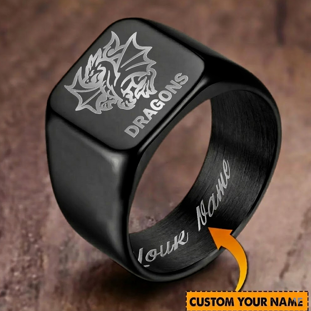 Auspiritmerch St. George Illawarra Dragons Personalized Stainless Steel Letters Engraved Ring For Man