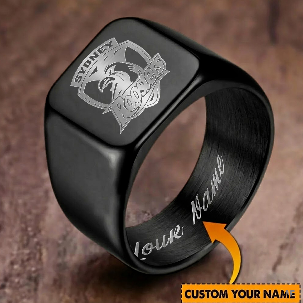 Auspiritmerch Sydney Roosters Personalized Stainless Steel Letters Engraved Ring For Man
