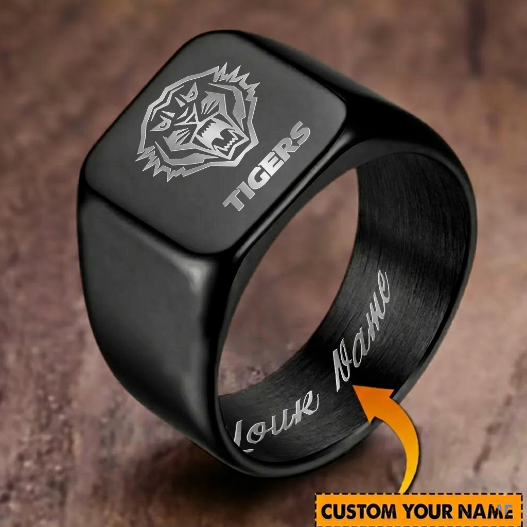 Auspiritmerch Wests Tigers Personalized Stainless Steel Letters Engraved Ring For Man