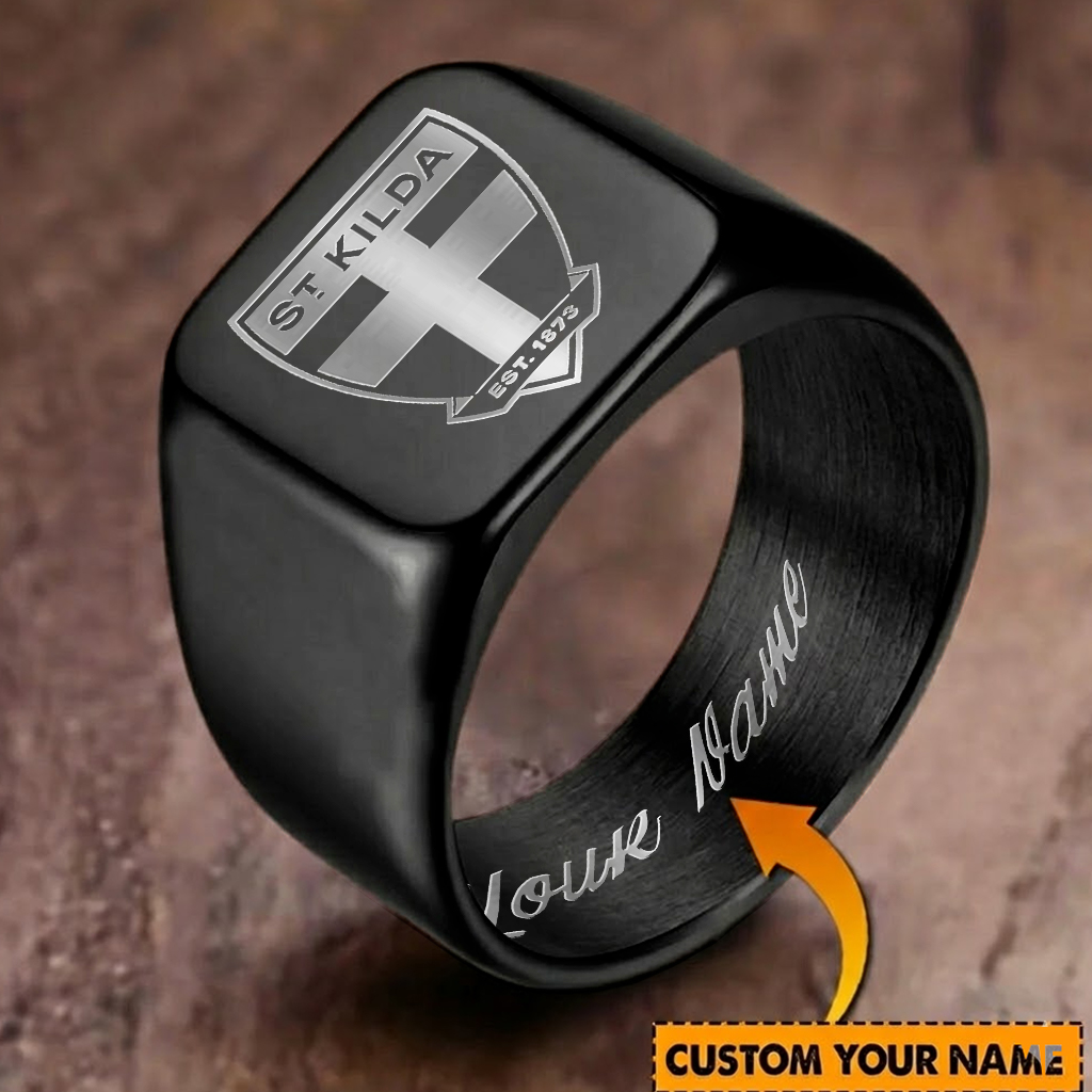 Auspiritmerch St Kilda Saints Personalized Stainless Steel Letters Engraved Ring For Man