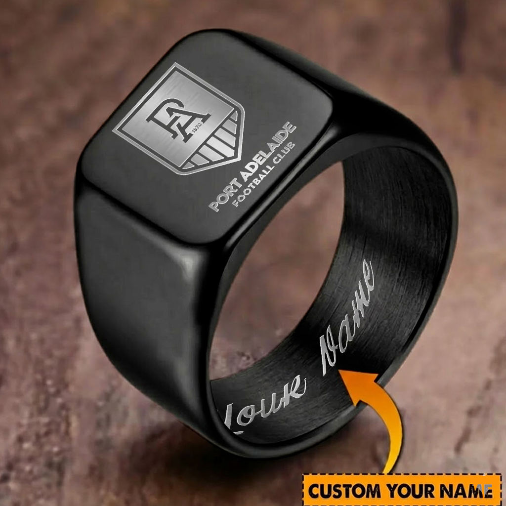 Auspiritmerch Port Adelaide Personalized Stainless Steel Letters Engraved Ring For Man