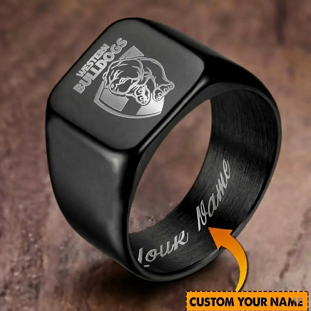 Auspiritmerch Western Bulldogs Personalized Stainless Steel Letters Engraved Ring For Man