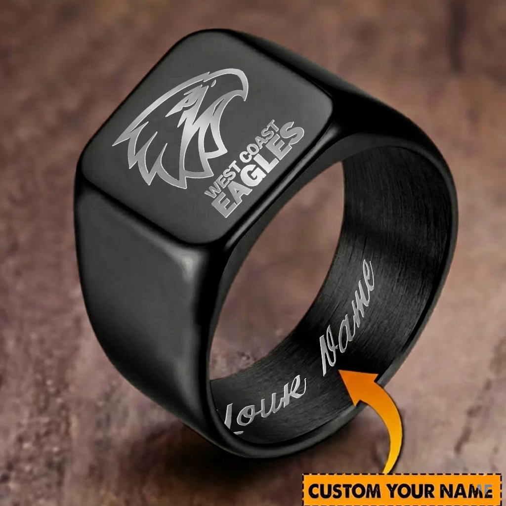 Auspiritmerch West Coast Eagles Personalized Stainless Steel Letters Engraved Ring For Man
