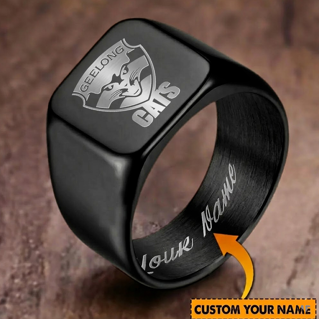 Auspiritmerch Geelong Cats Personalized Stainless Steel Letters Engraved Ring For Man